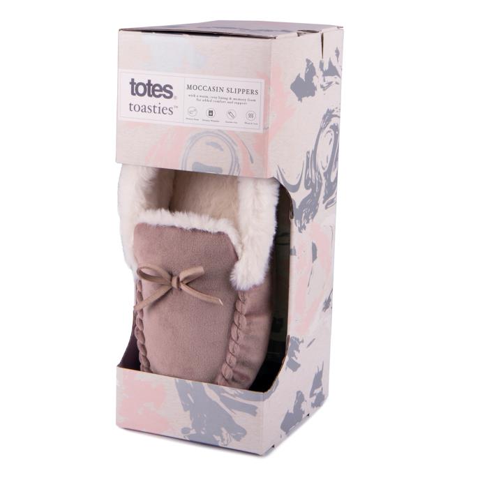 totes toasties® Ladies Velour Moccasin Slippers Mink Extra Image 1